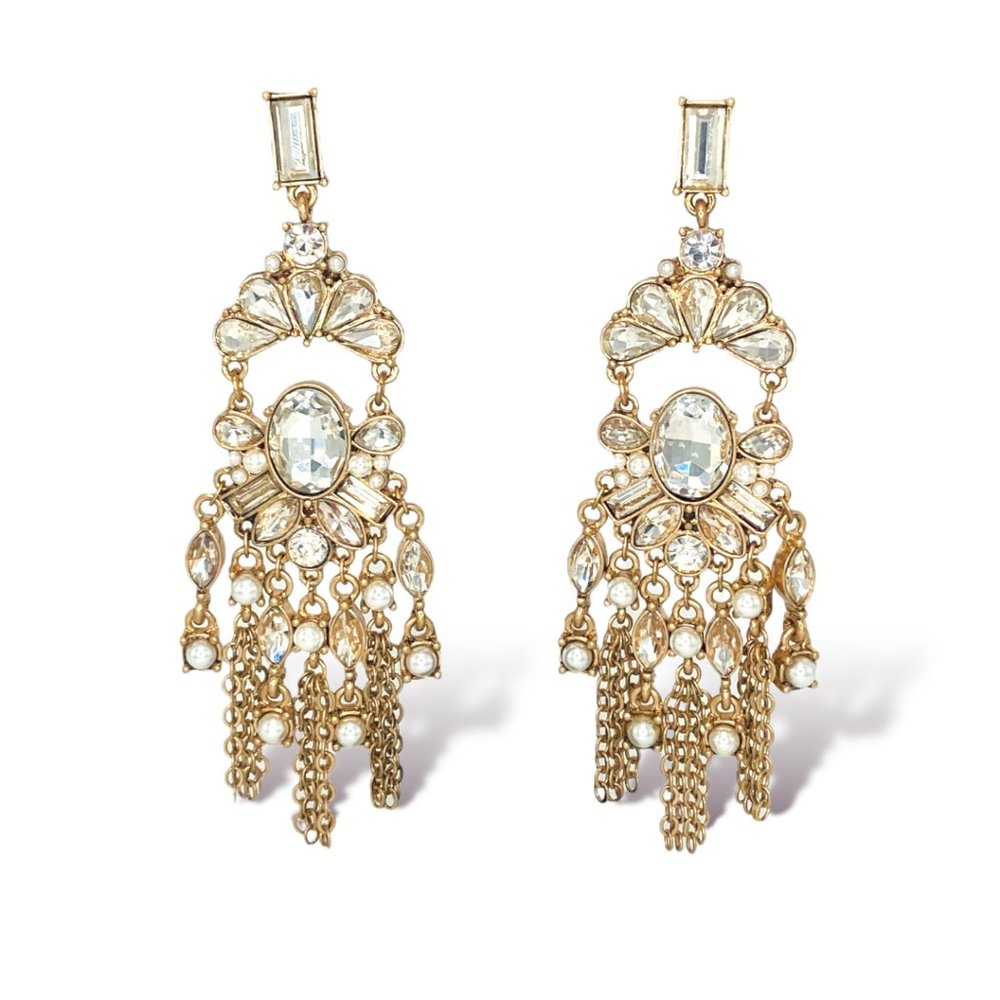 New Badgley Mischka Brass Gold Chain Crystal Chandelier Long